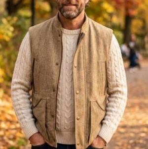 Chrysalis Men's Tan Plaid Wool Vest Luxury England